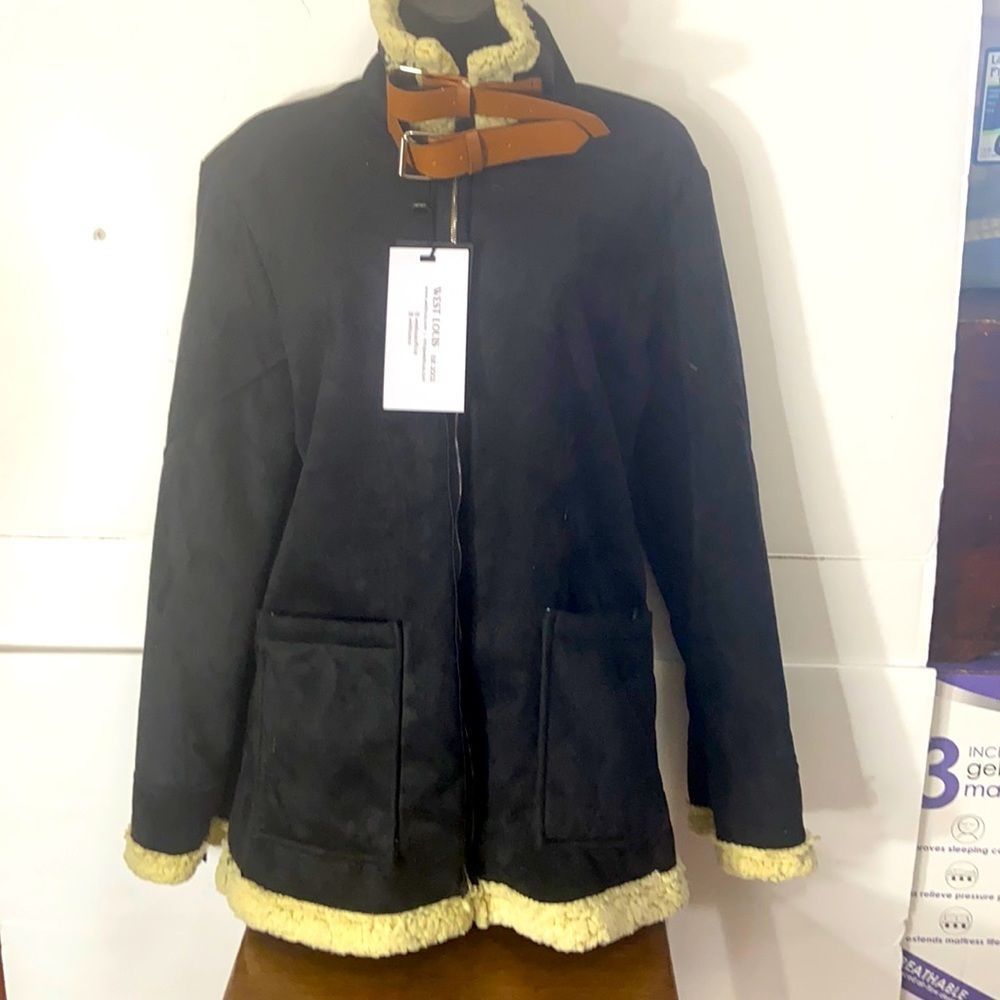 West Louis men's black suede slim fit fleece lined jacket size L NWT